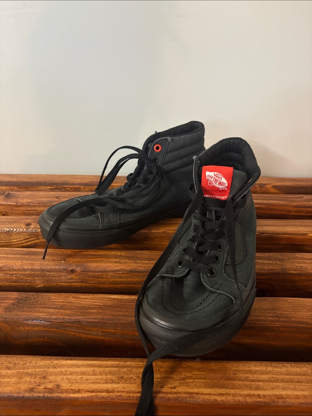 Vans Black High-Top Sneakers with Red Logo Accent